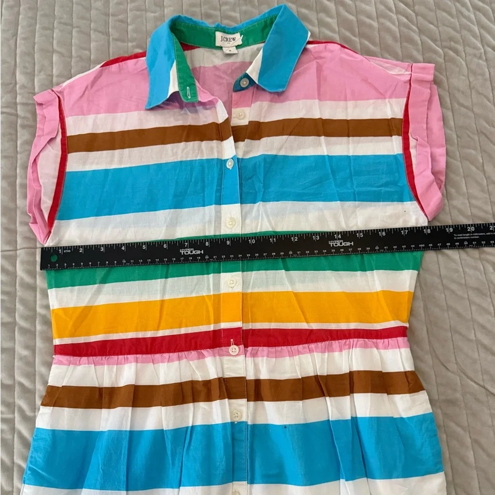 J. Crew Sleeveless Striped Collared Midi Dress in Pink, Blue, Green, Yellow, Red
